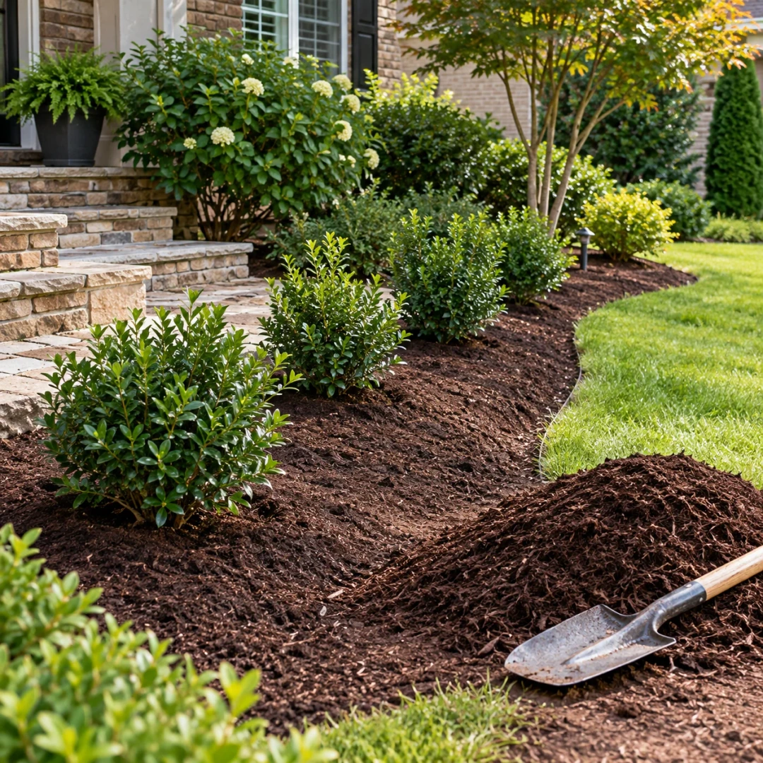Prepared planting bed with neatly spaced shrubs and lawn edging in a Georgia landscape