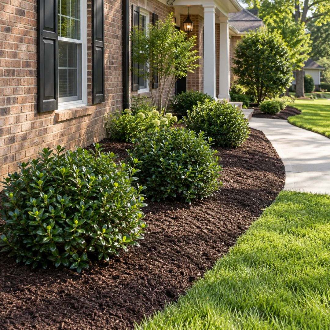 New planting bed positioned with space beside a walkway and house windows