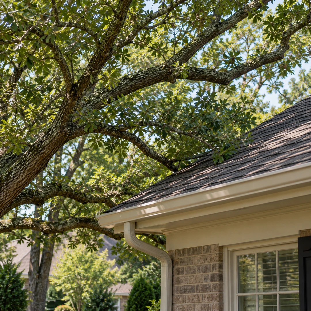 Tree branch separated from a house roof