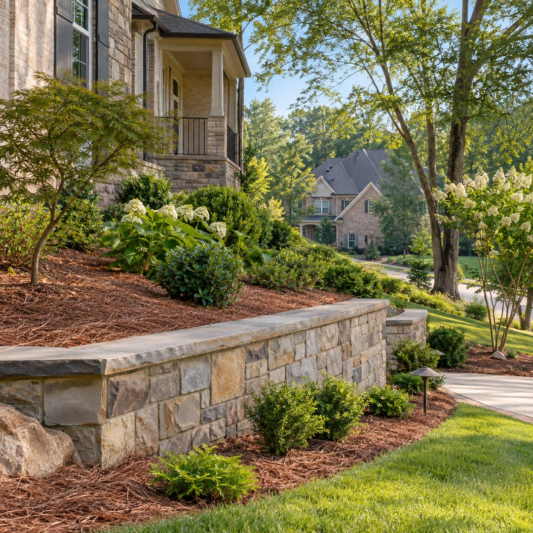 Landscape wall beside a planted residential slope