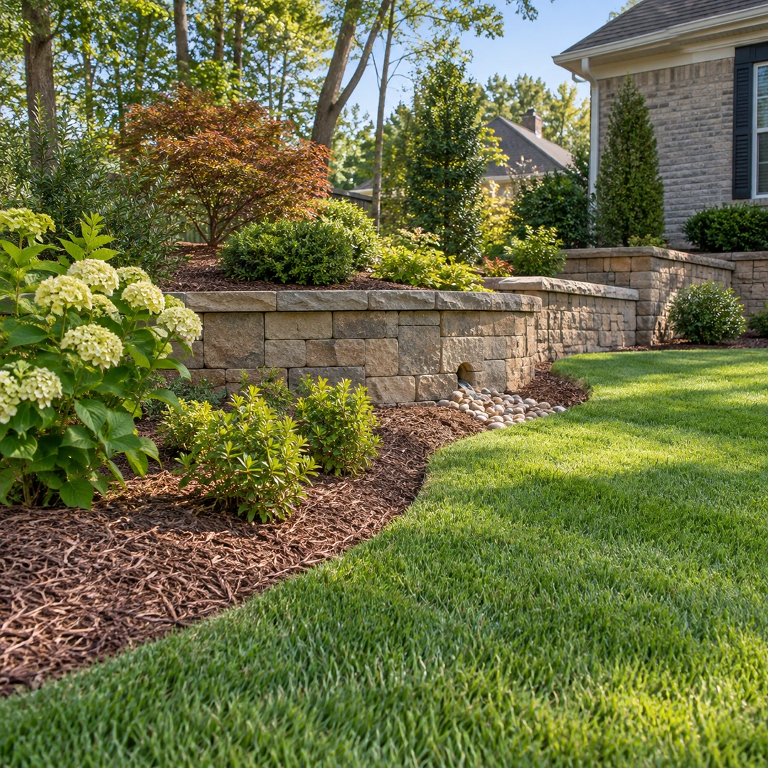 Finished wall with planting and a small drainage outlet