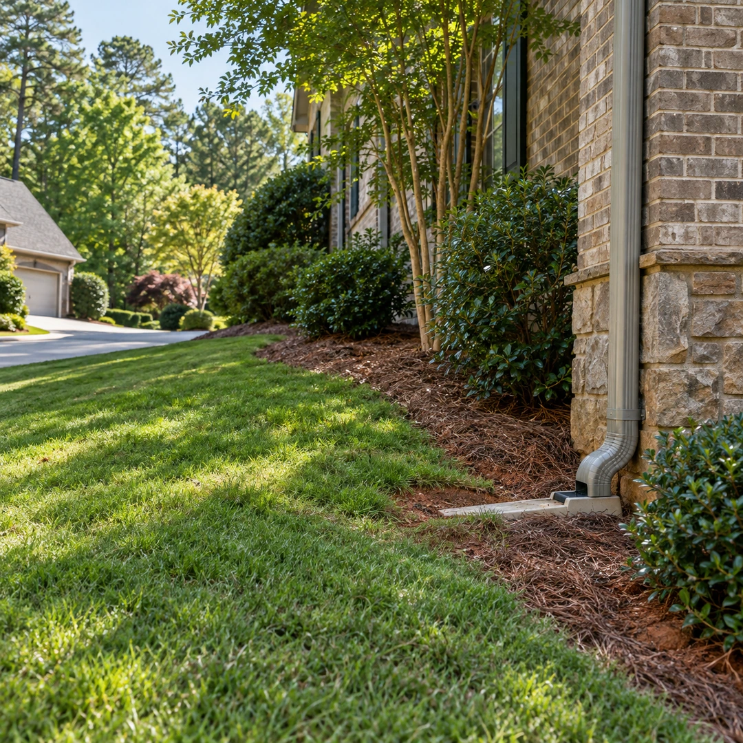 House foundation beside a sloped residential lawn
