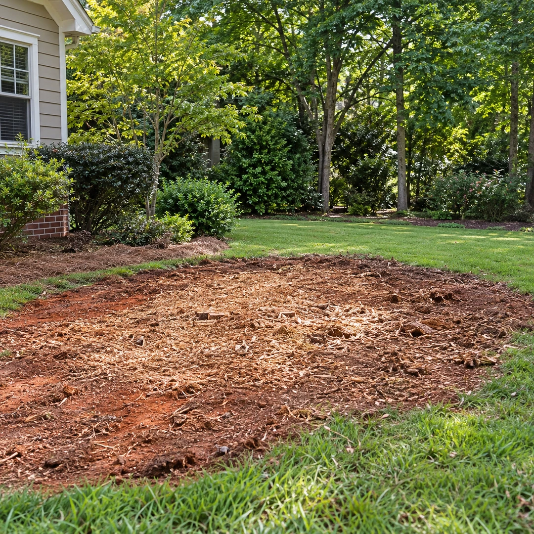 Cleared soil beside a lawn and house