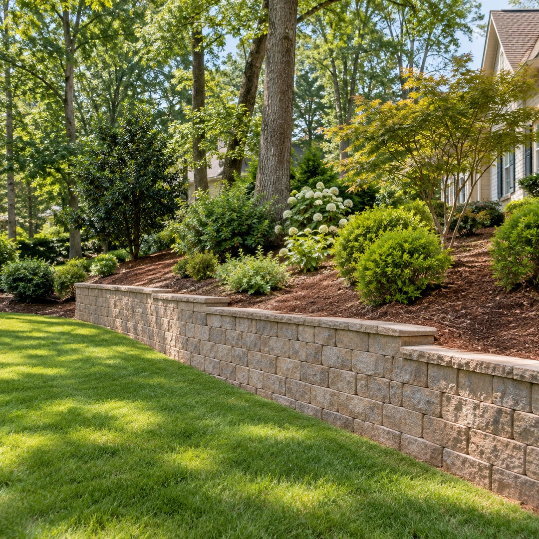 Low retaining wall supporting a planted bed