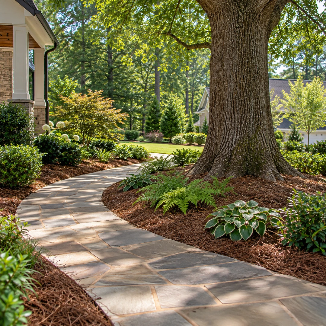 Mature tree beside a clear landscaped path