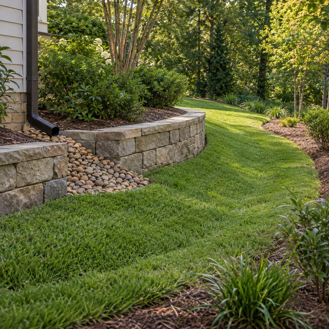 Clear drainage path through a landscaped yard