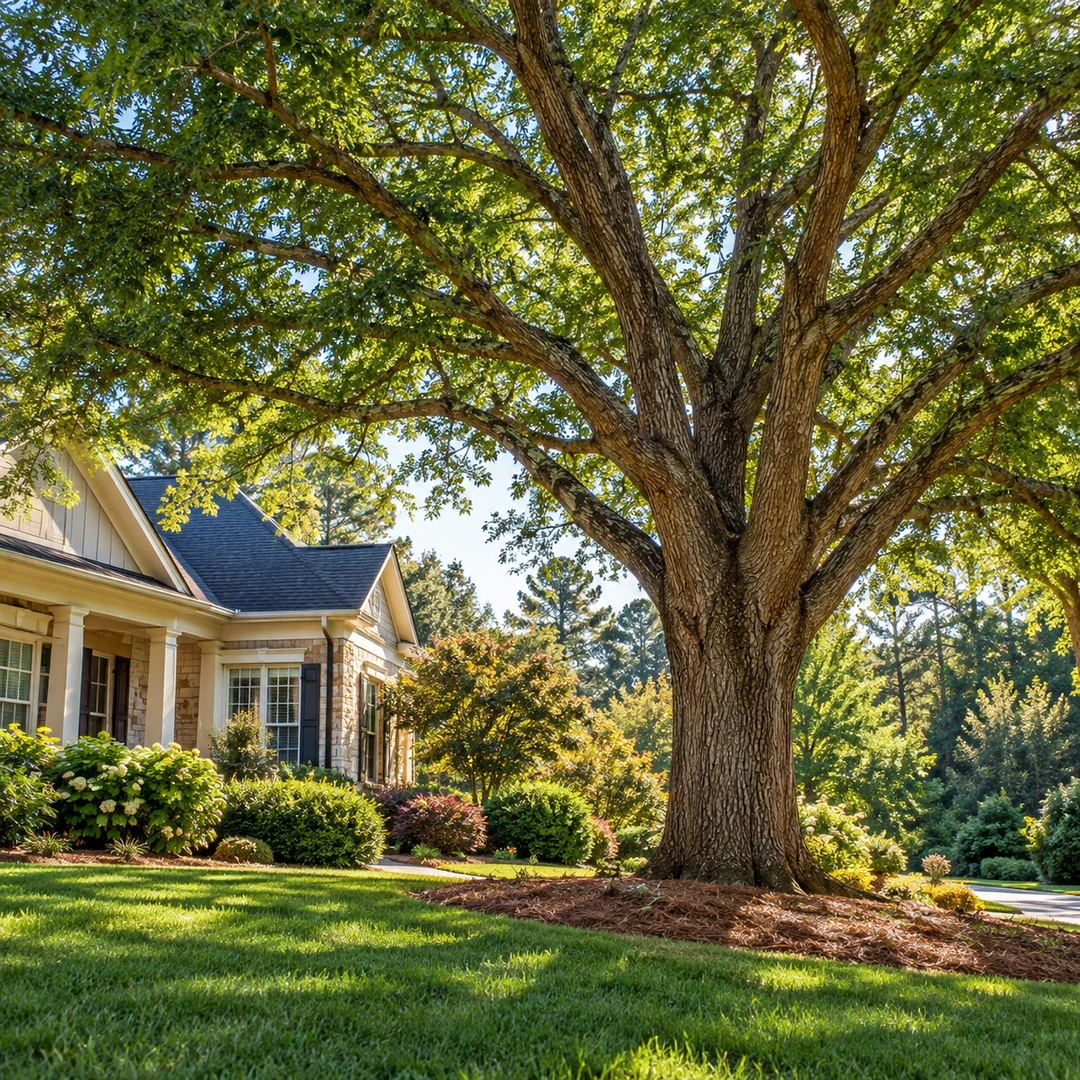 Natural branching structure beneath a leafy tree crown