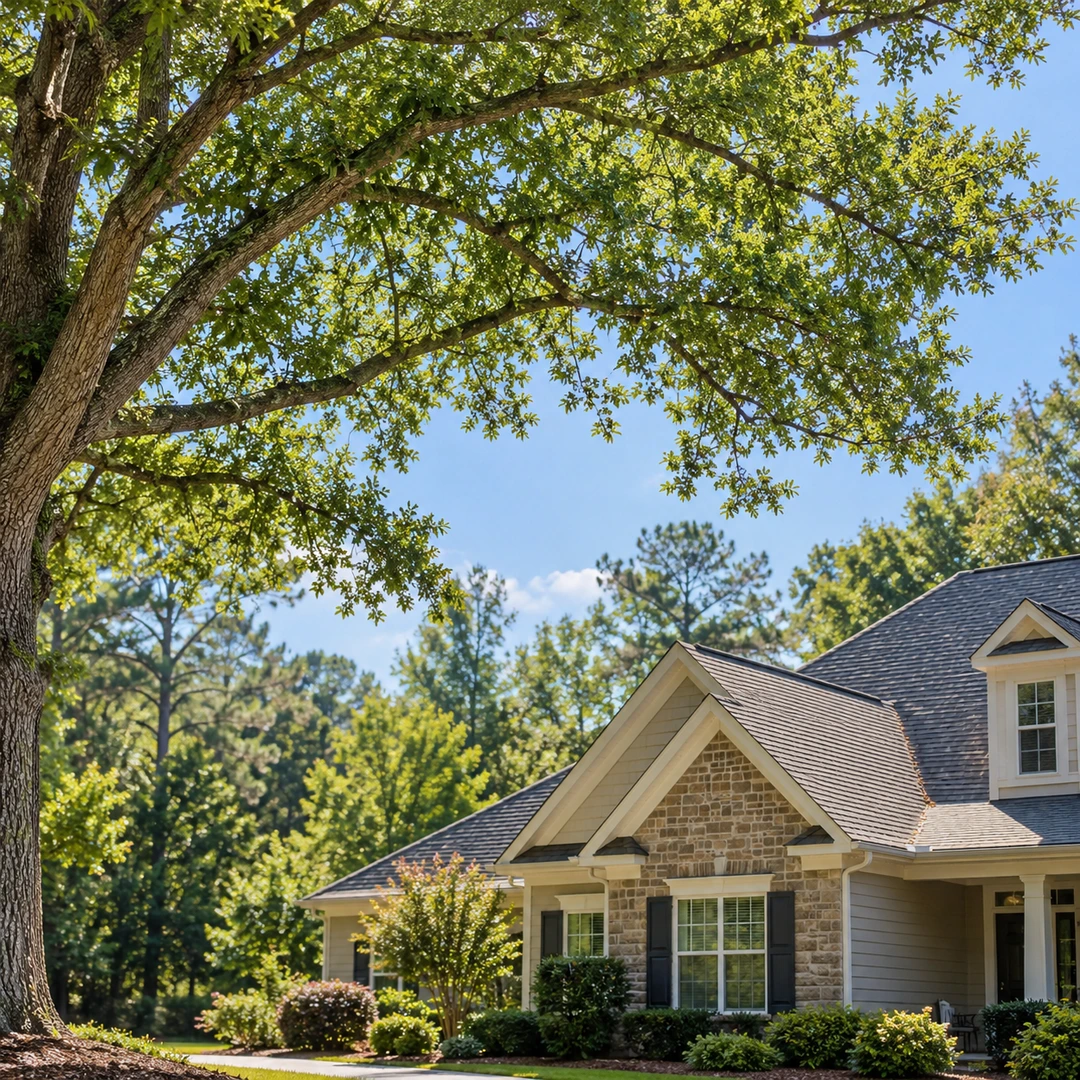 Healthy branch with space above a roof