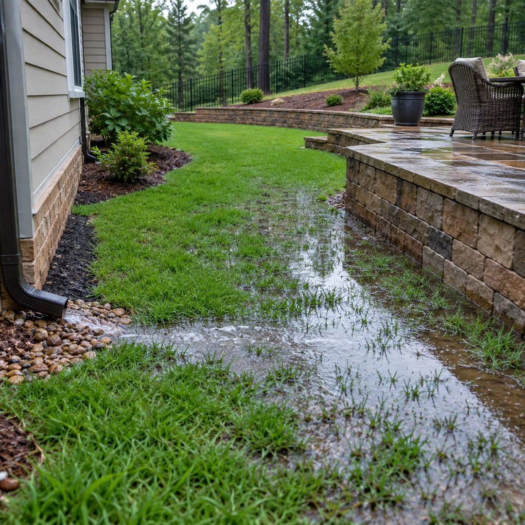 Water collecting between a house and patio