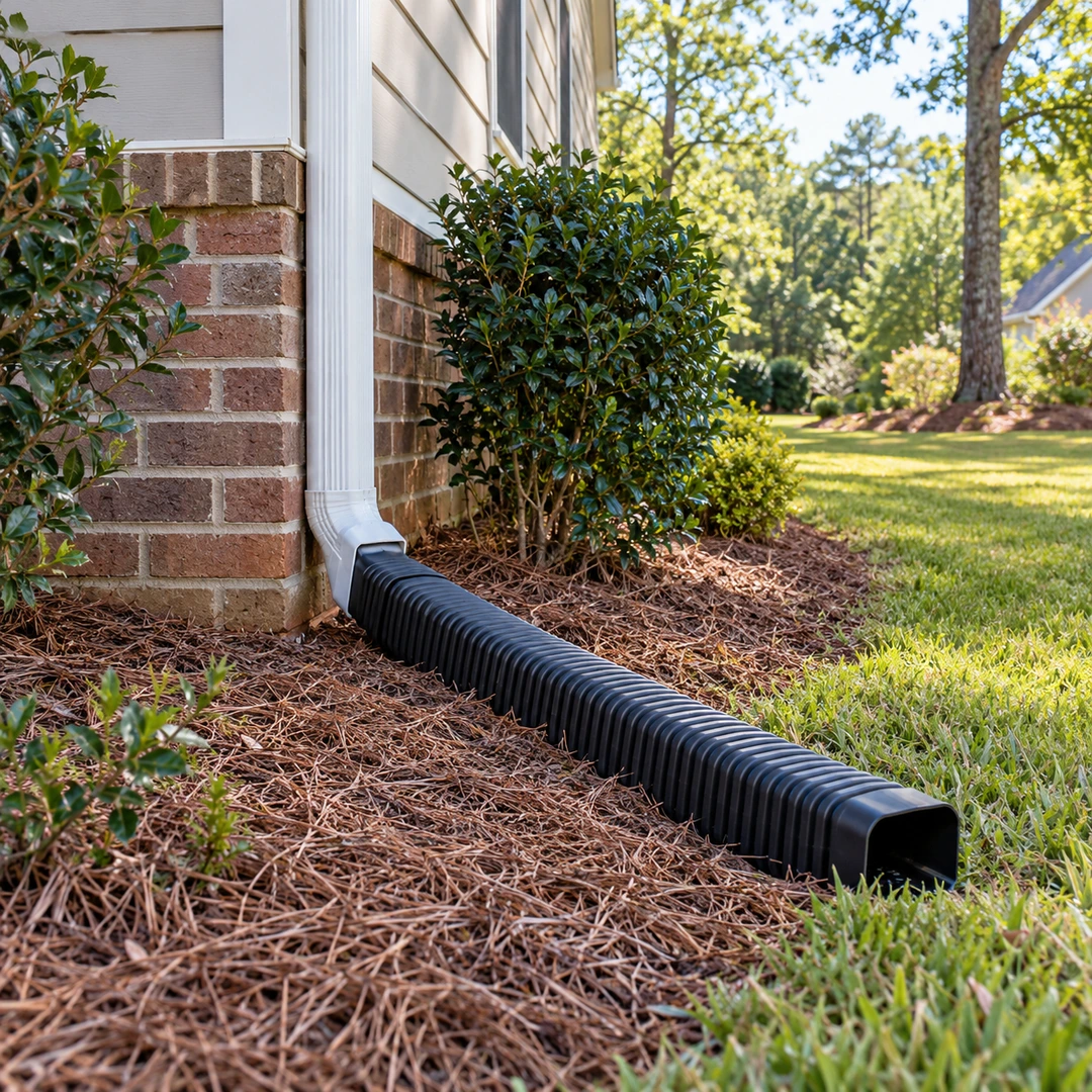 Downspout extension directing water away from a building