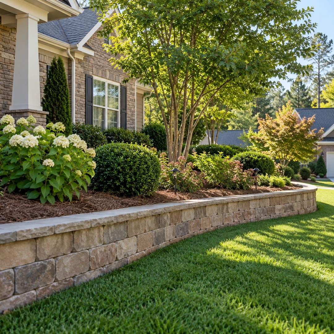 Low wall supporting a planted garden bed