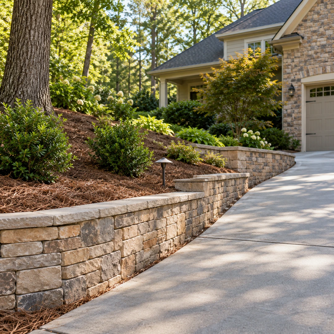 Landscape wall beside a slope and driveway