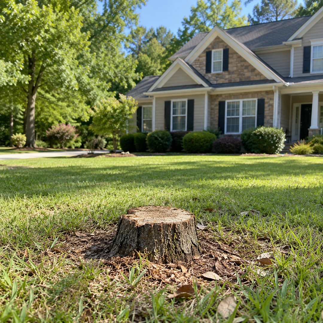 Small stump in a residential lawn