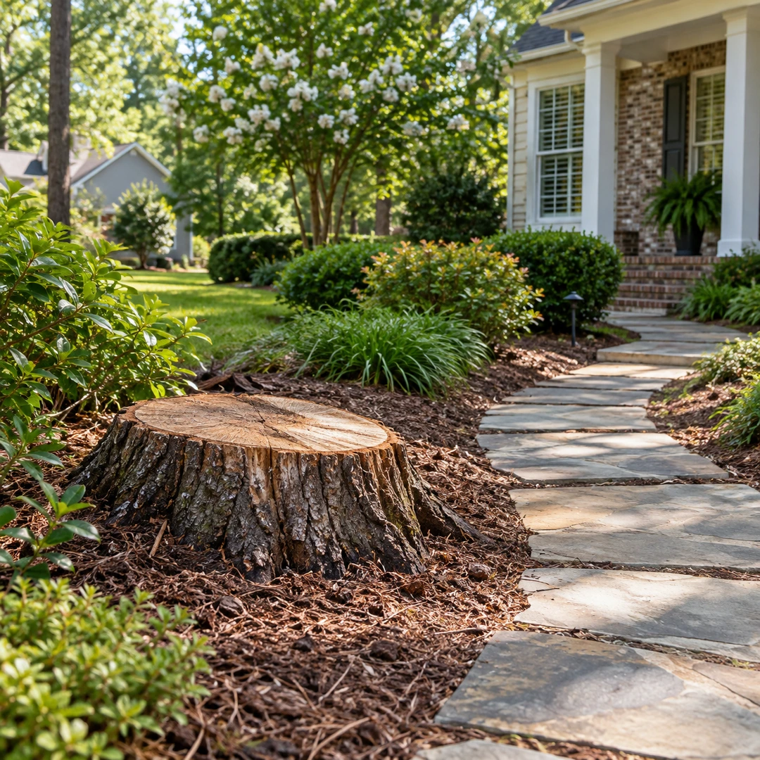 Stump beside a stepping stone path