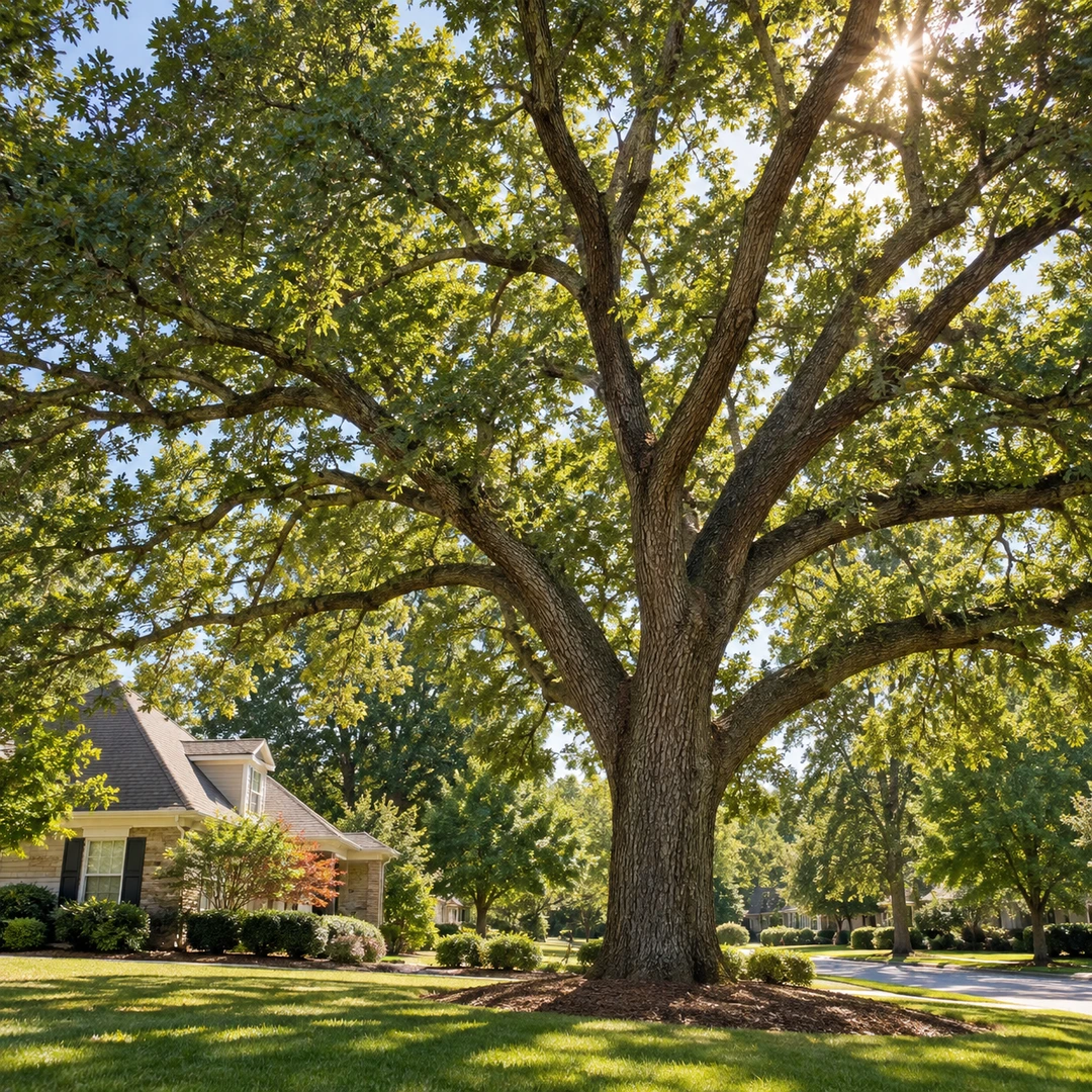 Full leafy canopy with filtered sunlight