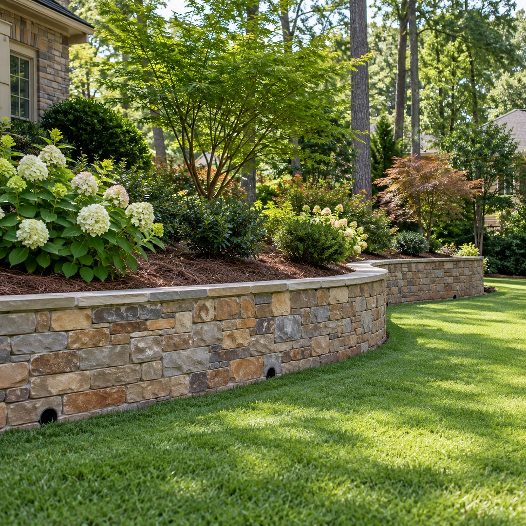 Planted soil above a modest wall