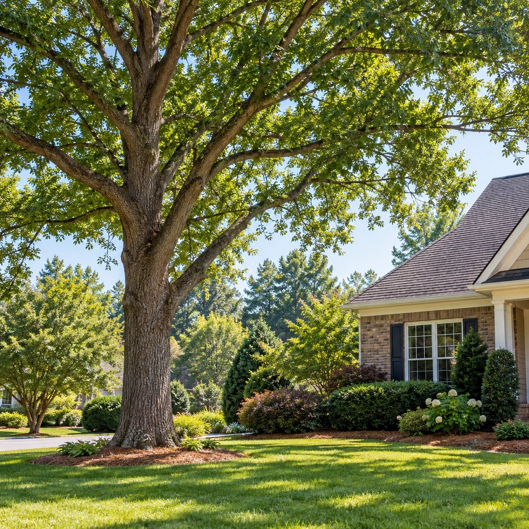 Healthy mature shade tree with natural branching limbs