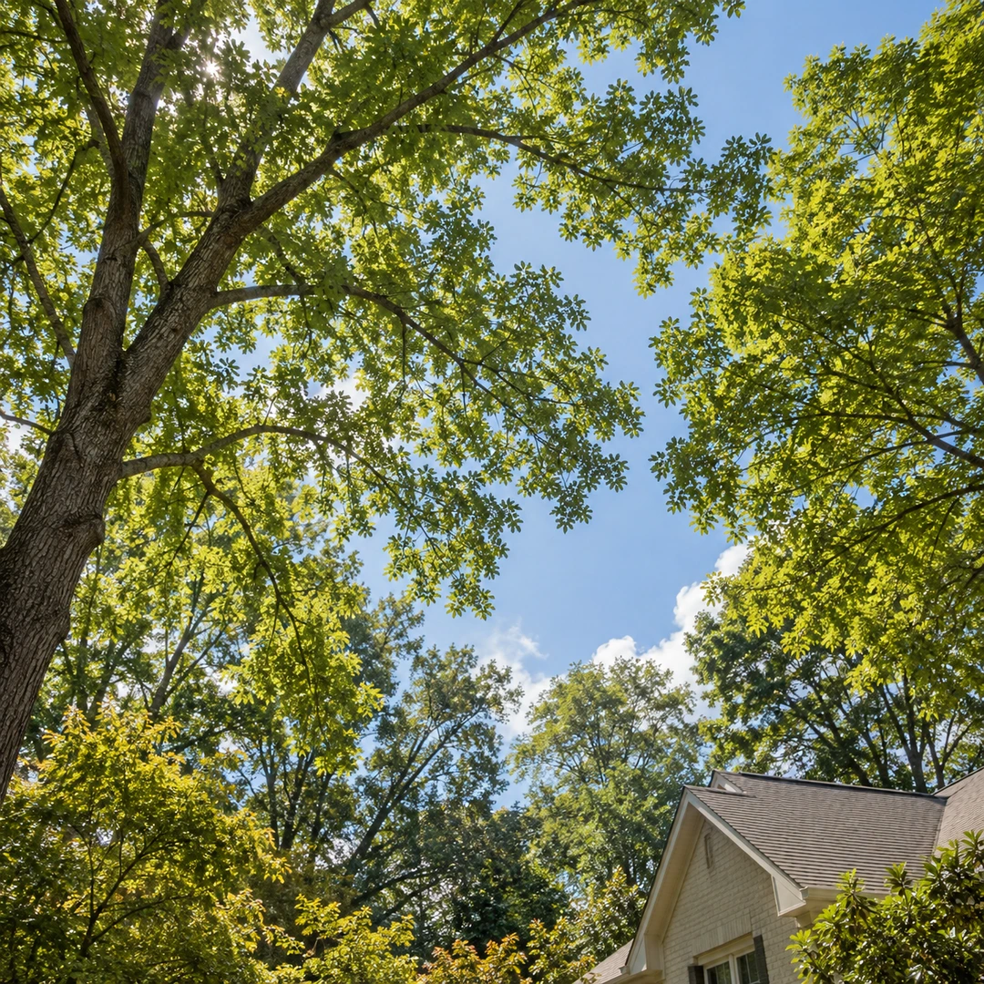 Fine leafy branches with natural canopy spacing