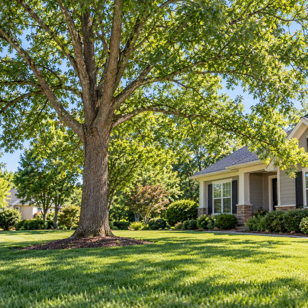 Healthy shade tree with intact natural lateral limbs