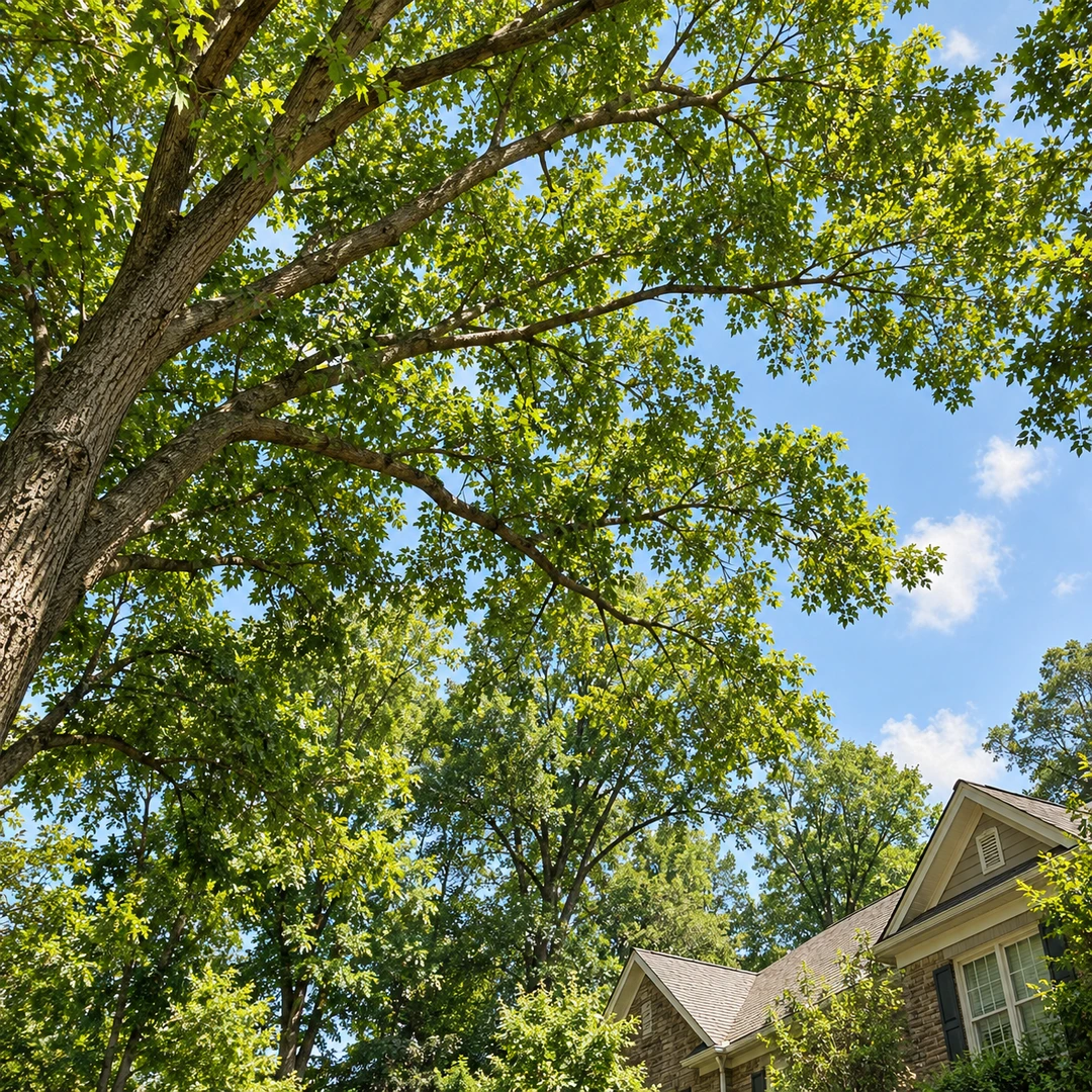 Natural leafy branches with reasonable canopy spacing