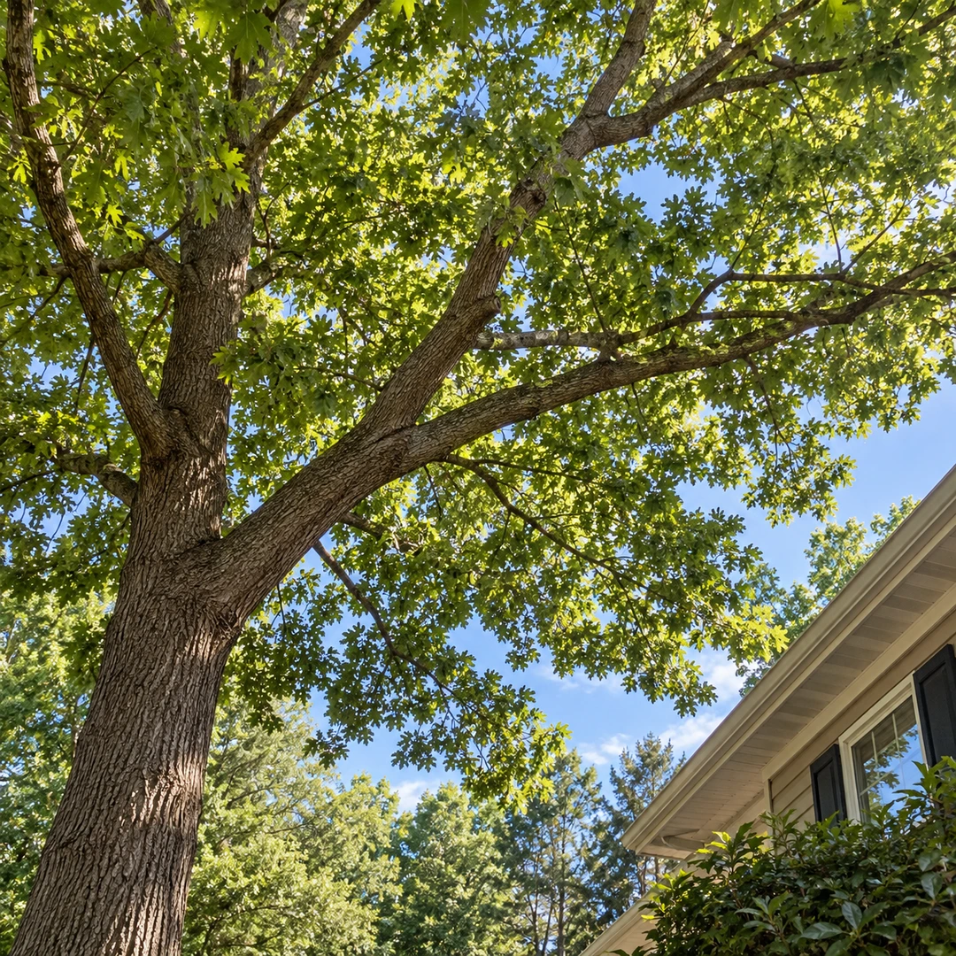 Healthy natural lateral limbs in a leafy tree canopy