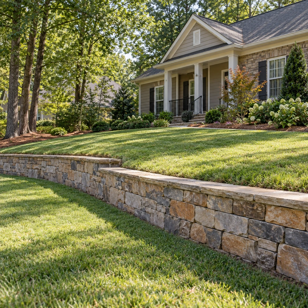 Short wall supporting a gentle residential lawn slope