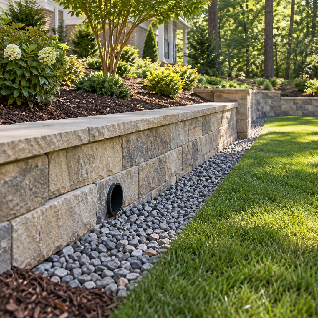 Round wall outlet above a gravel channel