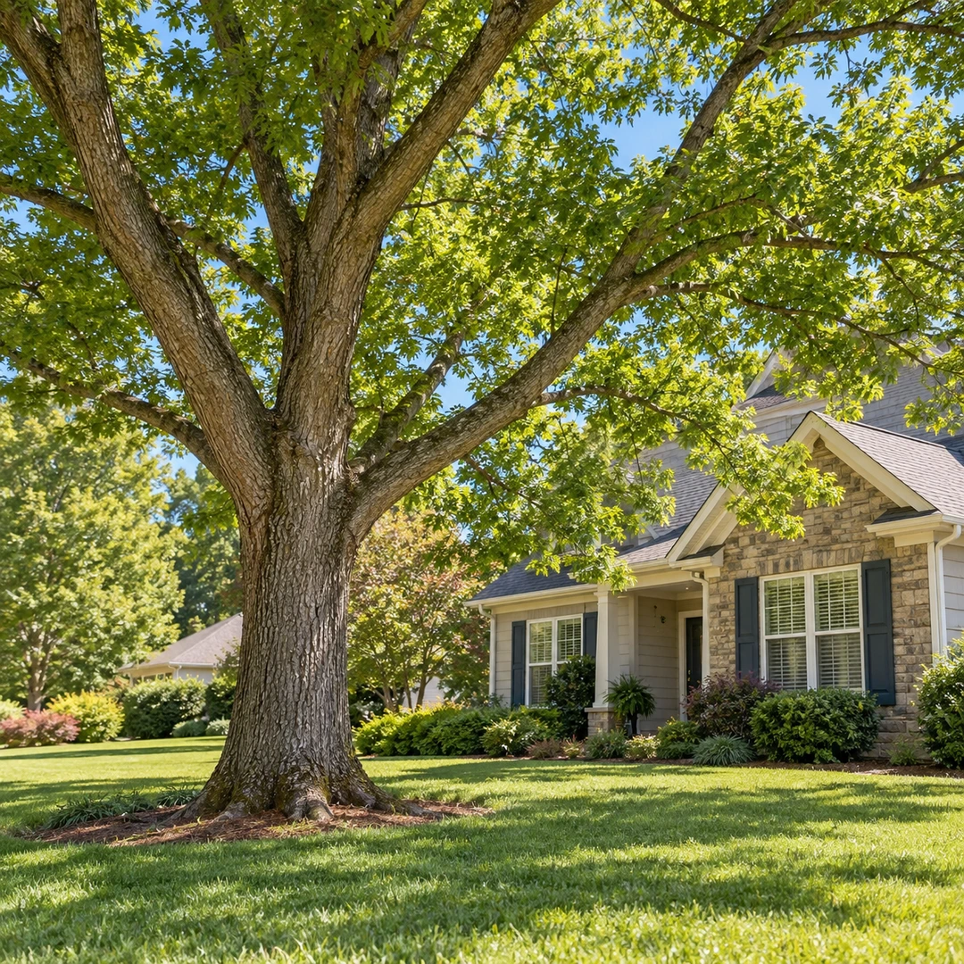Healthy shade tree with intact natural lateral limbs