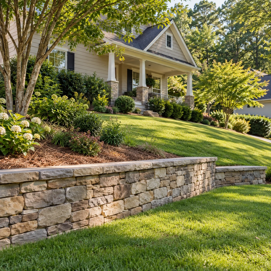 Short wall supporting a gentle residential lawn slope