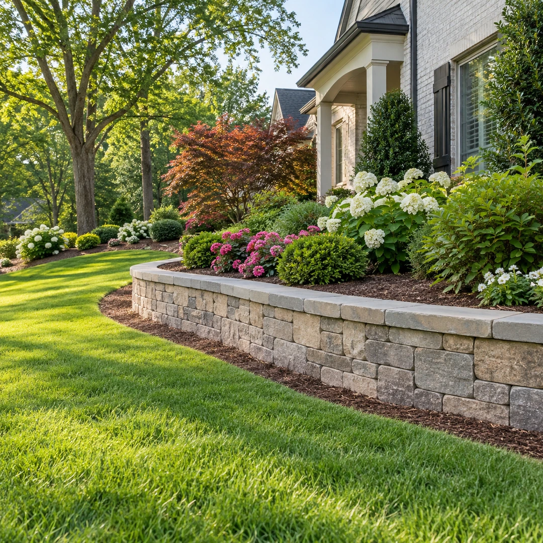 Low retaining wall supporting a residential garden