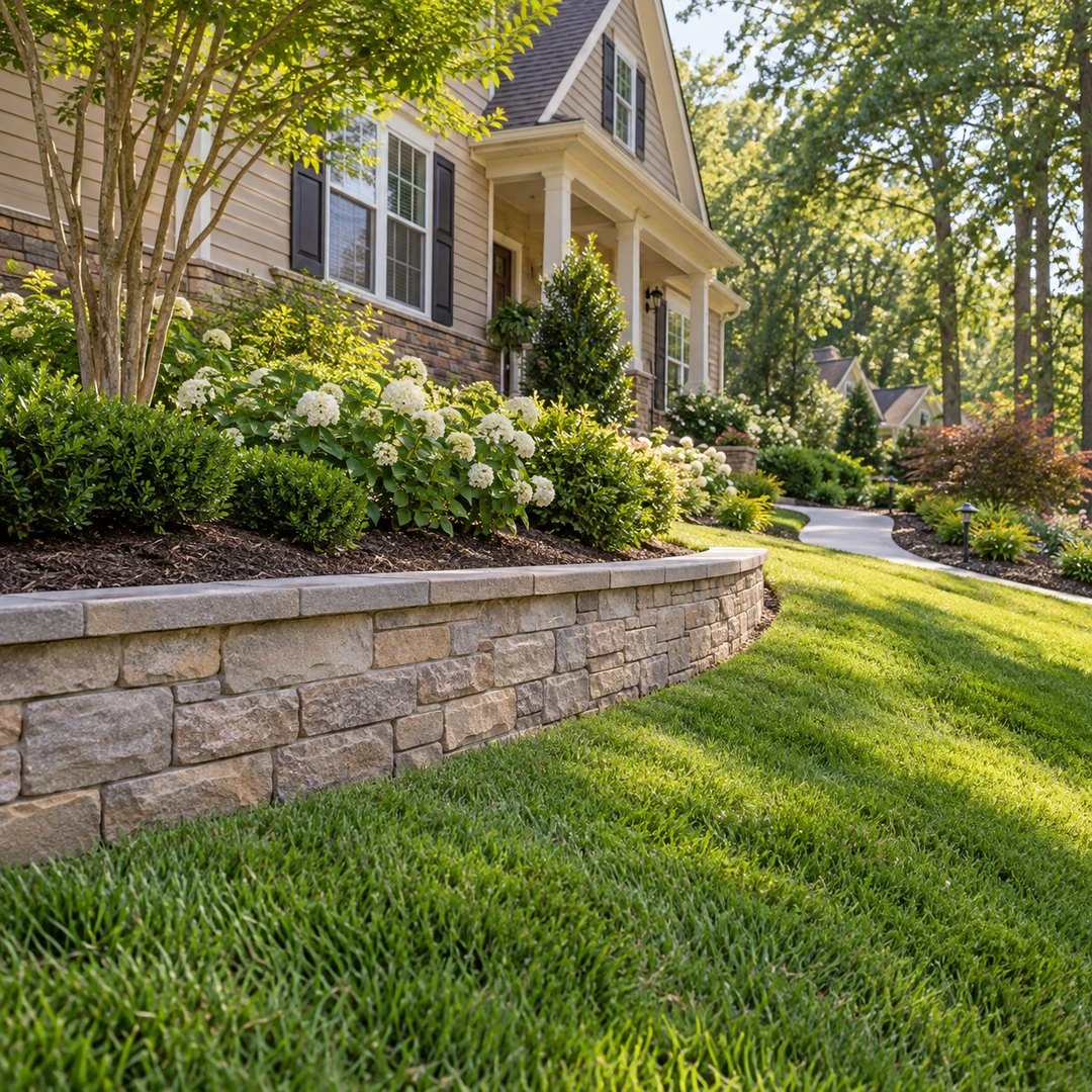Retaining wall supporting a gently sloping yard