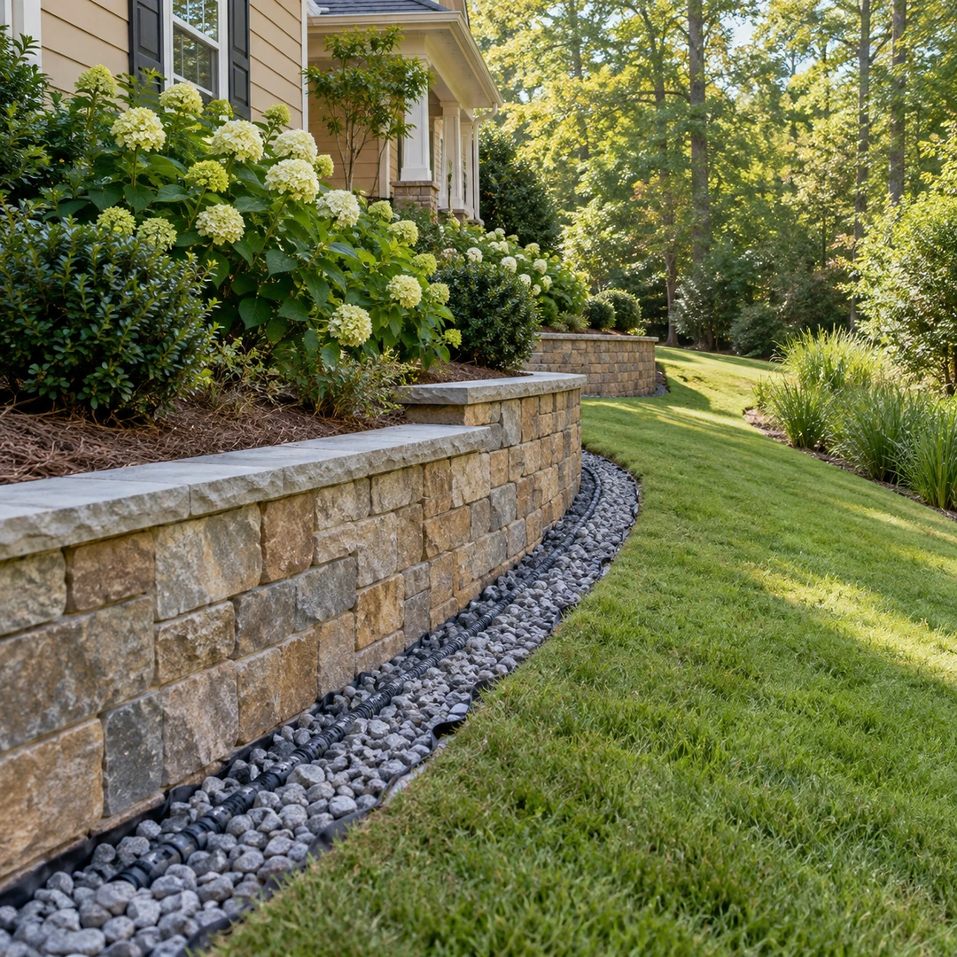 Clear wall outlet above a stone receiving area