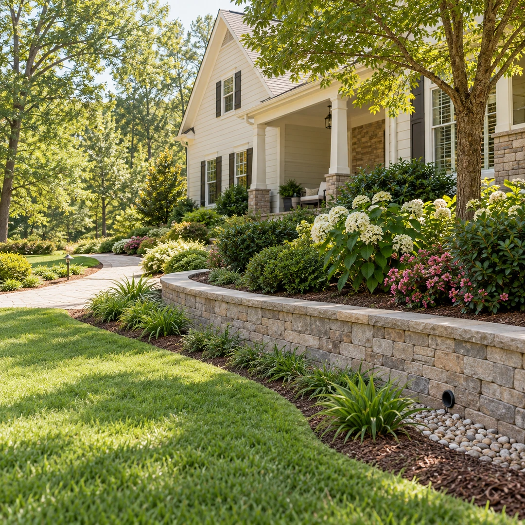 Finished wall with a drainage outlet above stones