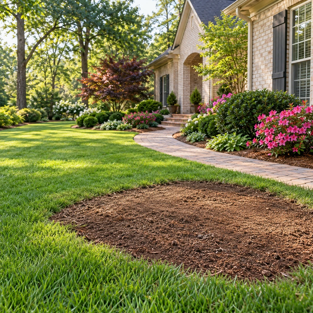 A clean level soil patch after stump grinding with chips cleared