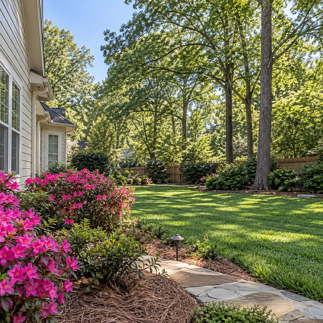 Healthy surrounding yard and mature tree retained after planned tree work