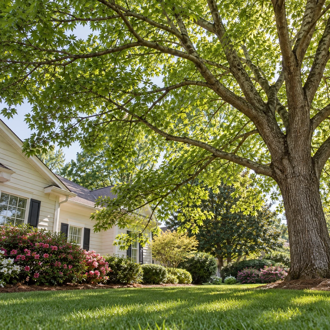 Healthy mature tree with selected branches needing focused pruning