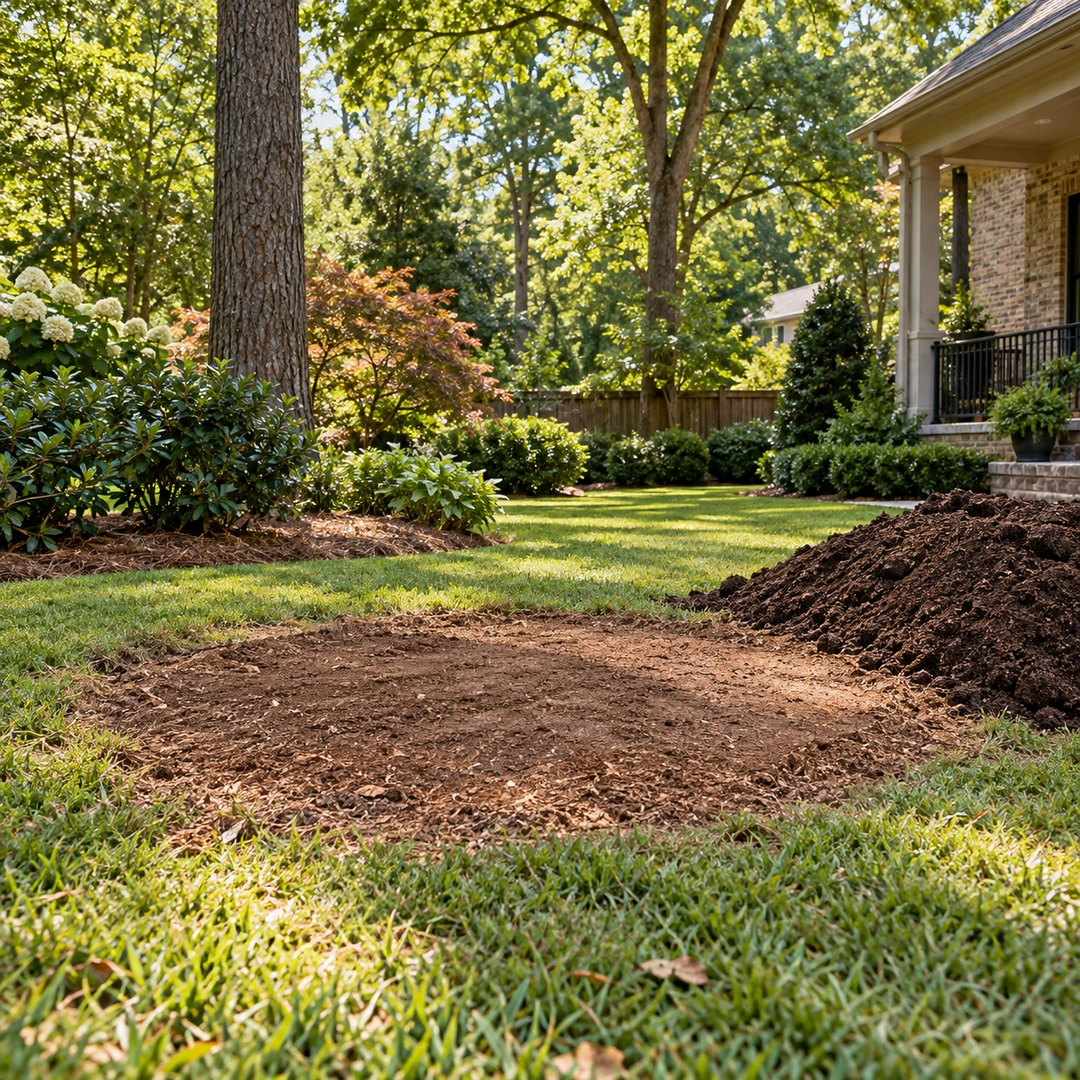 Level ground stump area with topsoil ready for the selected final finish