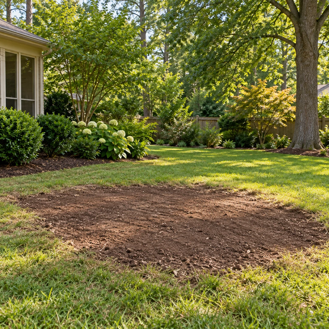 Clean level soil area ready for grass or planting after old stump cleanup