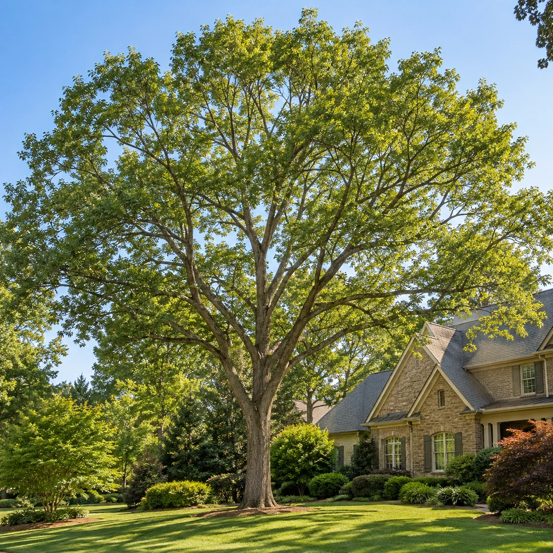 Full balanced tree canopy with filtered sunlight after careful thinning
