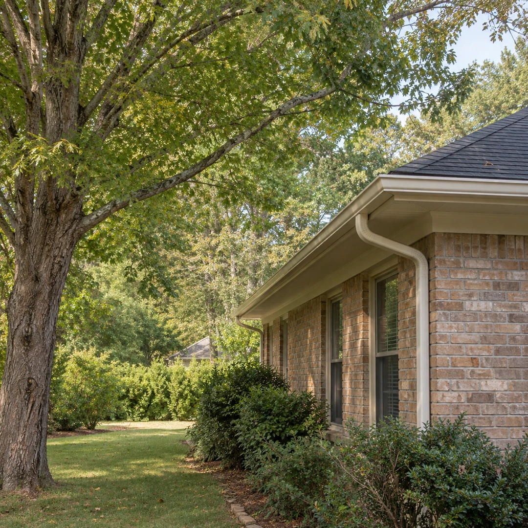 Healthy branches beside a residential roofline