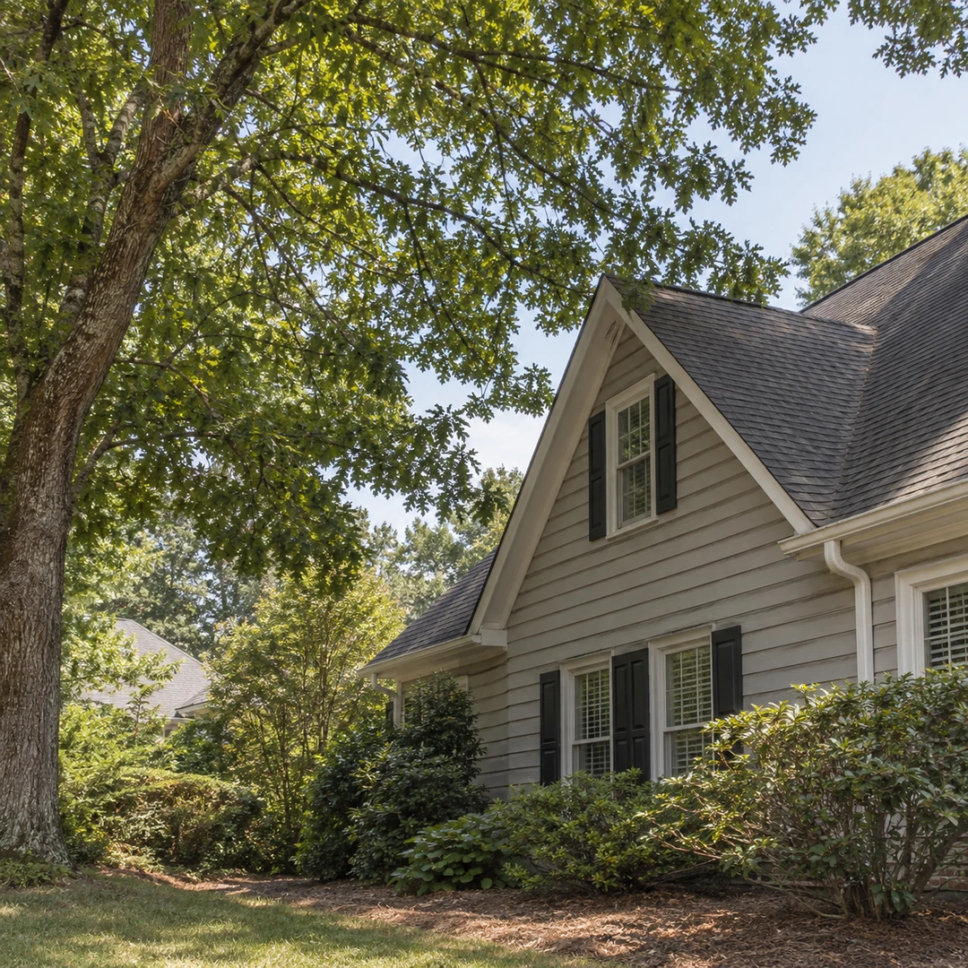 Tree canopy beside an established residential roof