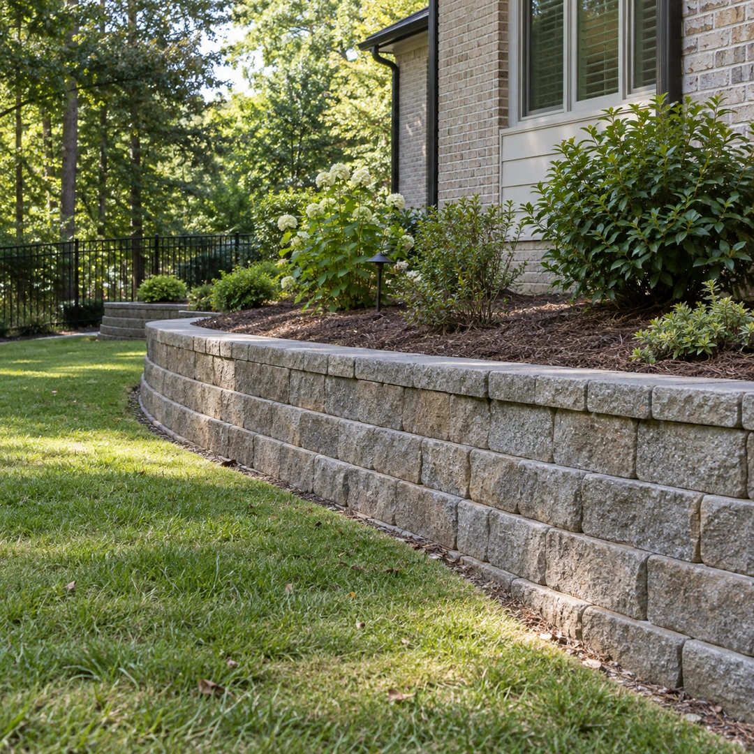 Curved block wall with a practical drainage base