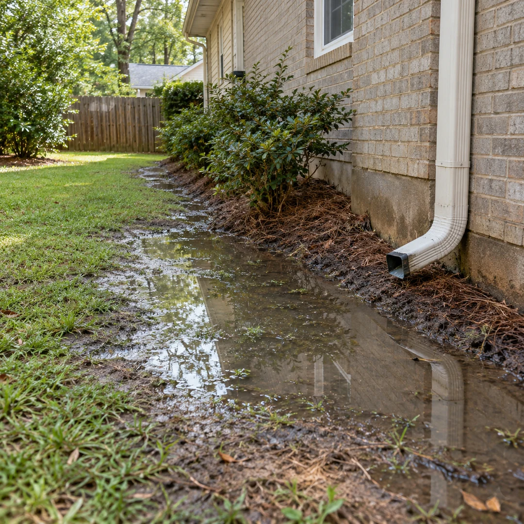 Water collecting against the foundation of a residential home
