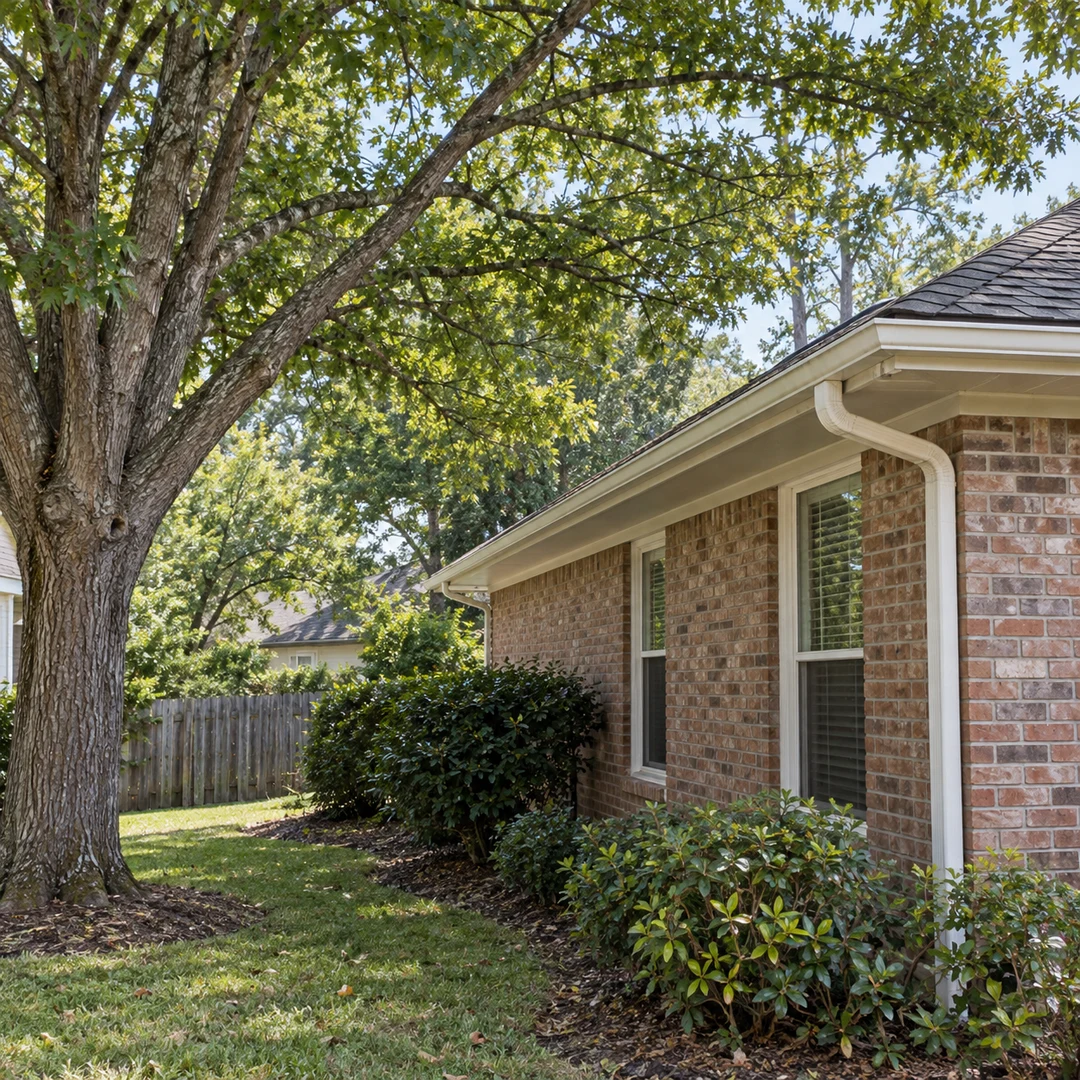 Canopy and gutters beside a brick home