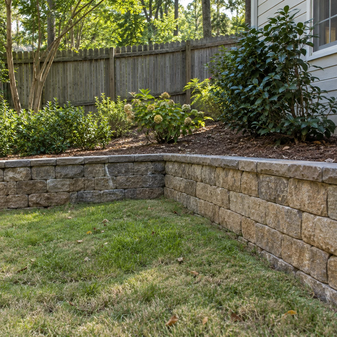 Modest block wall beside a fence and planting bed