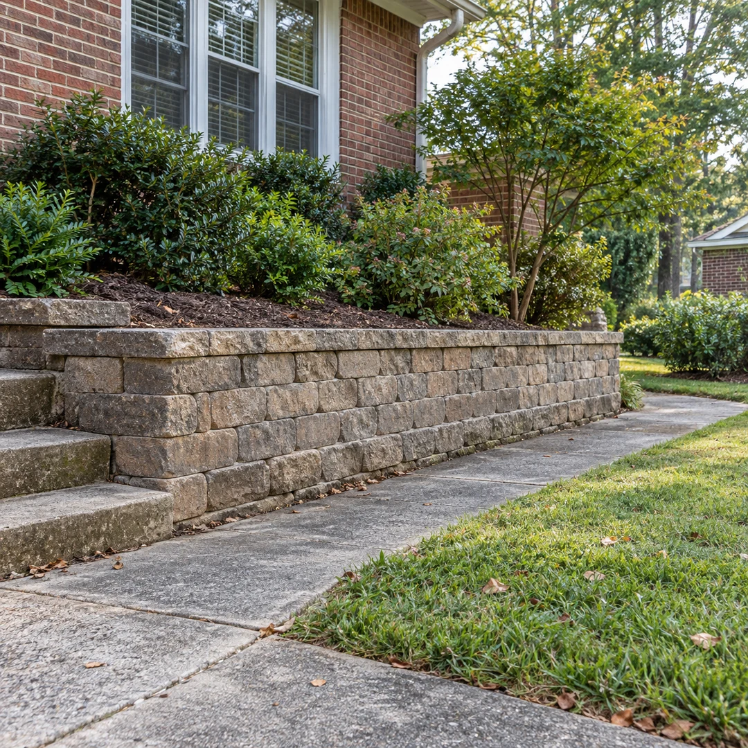 Retaining wall along a home walkway