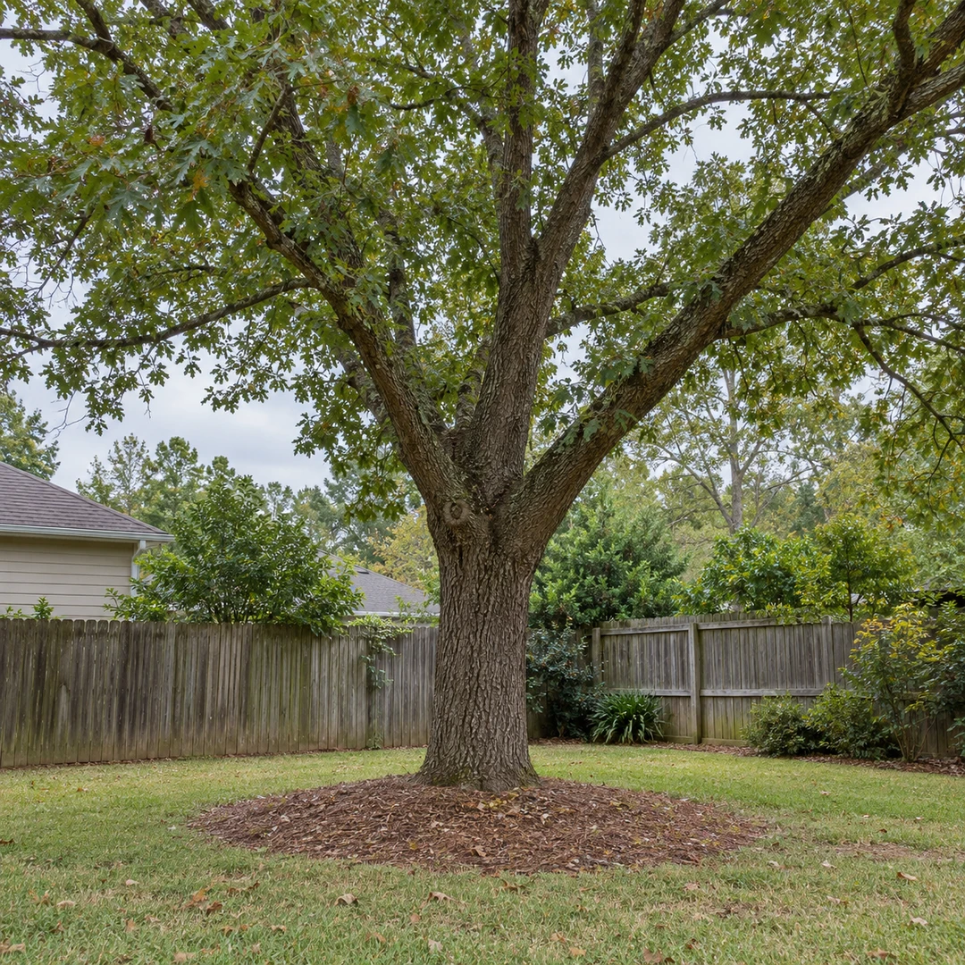 Established shade tree in a residential lawn