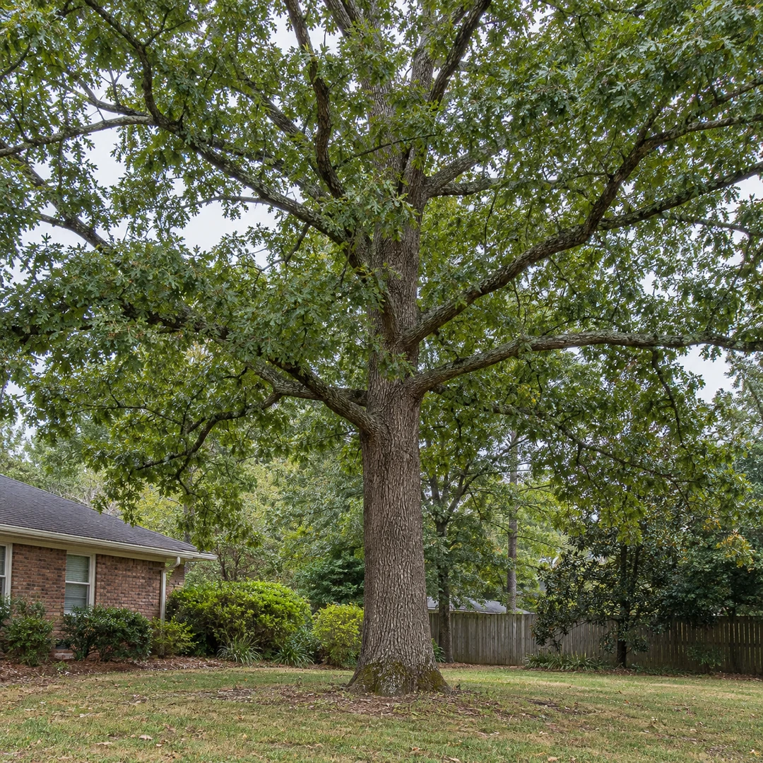 Mature oak beside a modest Georgia home