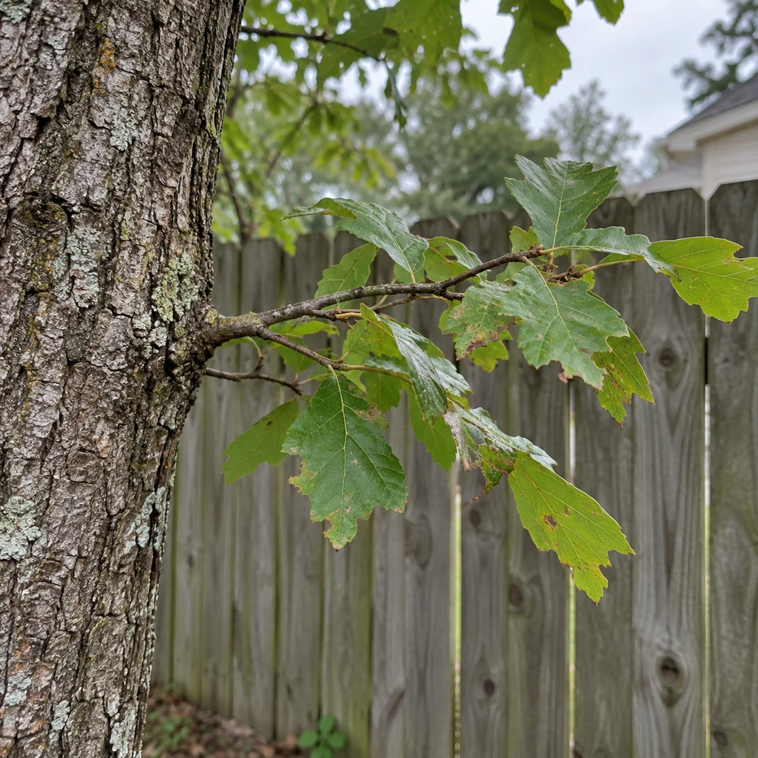 Leaf damage on a residential tree branch