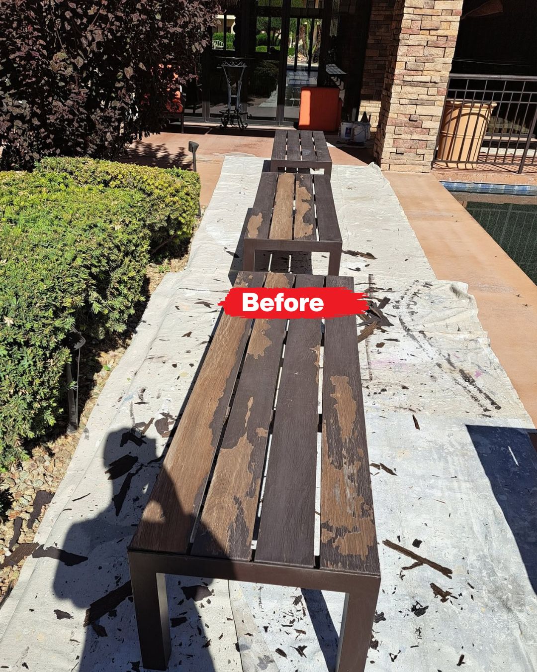 Wood bench before staining by Blankie Painting Co.